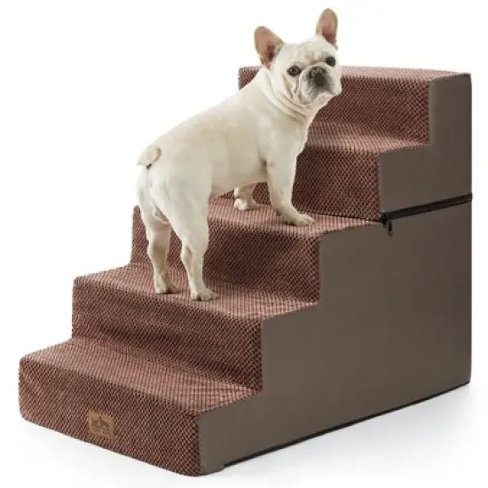 5-Tier Widened Support Pet Stairs, Non-Slip Foldable Dog Steps for Bed & Couch with Removable Cover image {10}