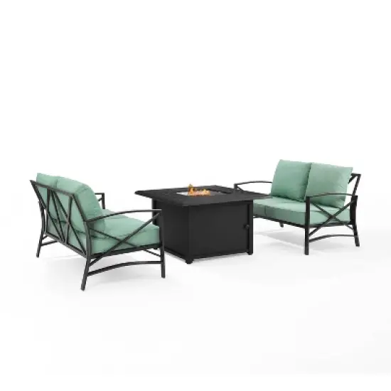 Kaplan 3pc Outdoor Conversation Set with Fire Table & 2 Loveseats - Mist - Crosley image {2}
