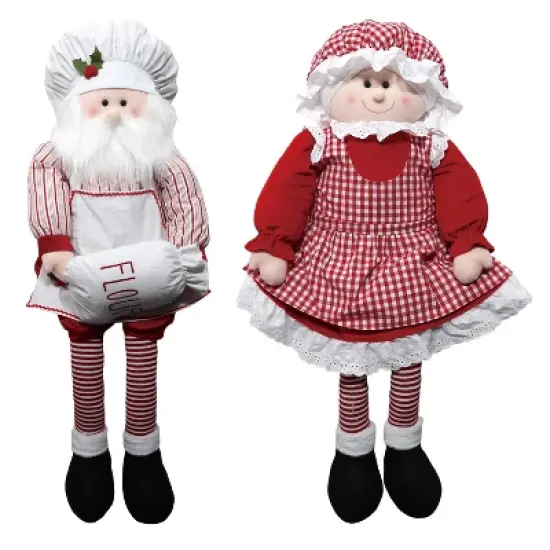 Transpac Plush Baking Santa and Mrs Claus Shelf Sitter Set of 2 Decorative Figurines for Christmas Indoor Decor image {1}