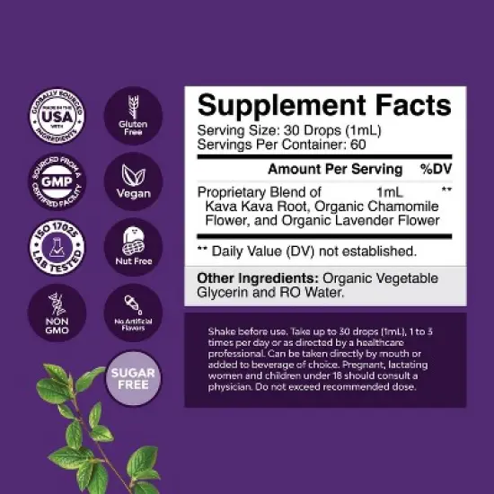Kava Kava Complex, Mood Support Supplement, Calming High Concentration Extract with Chamomile & Lavender Flavor, Nature's Craft, 60ml image {2}