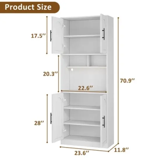 Kitchen Pantry Cabinet with RGB Light, Tall Kitchen Hutch Bar Cabinet with Microwave Stand and Barn Doors & 2 Open Shelves image {4}