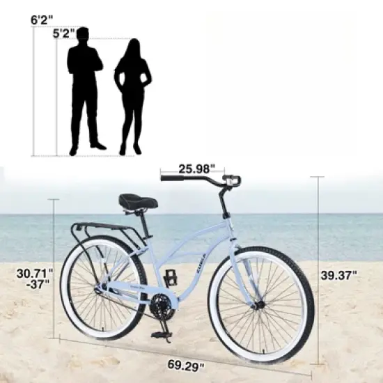 DSVIMOY Bicycles, Men's Beach Cruiser Bike with Wide Wheels, Rear Coaster Brakes, Blue, 69.29"*25.98"*39.37" image {1}