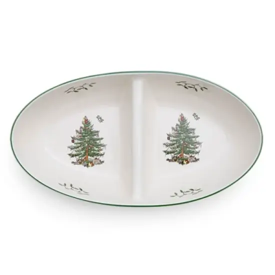 Spode Christmas Tree Divided Server, 9-Inch Round Festive Serveware, Holiday Entertaining Platter - Fine Porcelain, Dishwasher & Microwave Safe image {2}