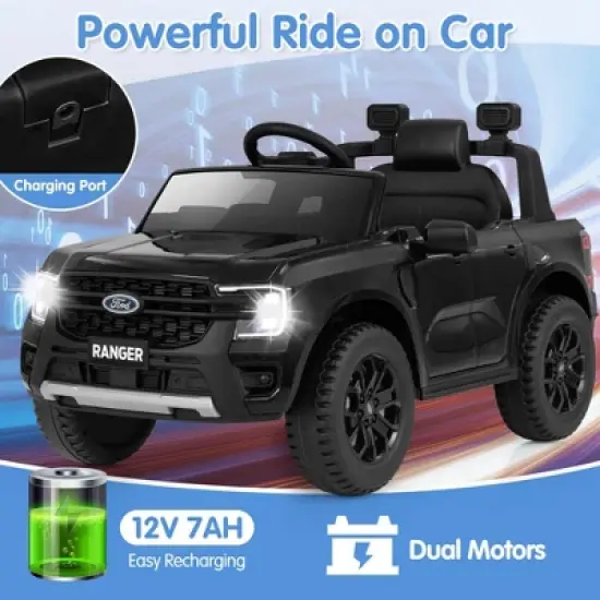 Costway 12V Licensed Ford Ranger Kids Ride on Car with Remote Control Storage Basket White/Black image {4}