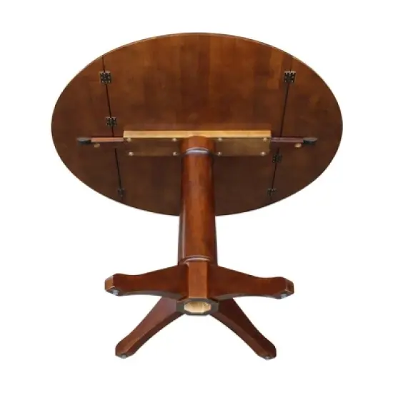 30.3" Thea Round Dual Drop Leaf Extendable Dining Table Espresso Brown - International Concepts image {7}