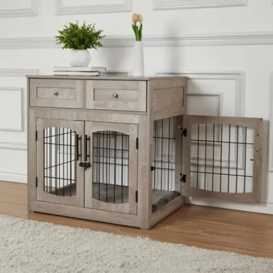 Dog Crate Furniture,Wooden Dog Crate End Table,39.43 Inch Dog Kennel with Drawers image {3}