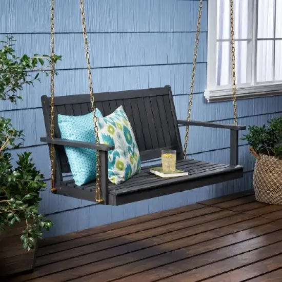 TIRAMISUBEST Stylish Porch Swing with Acacia Wood and Metal image {2}