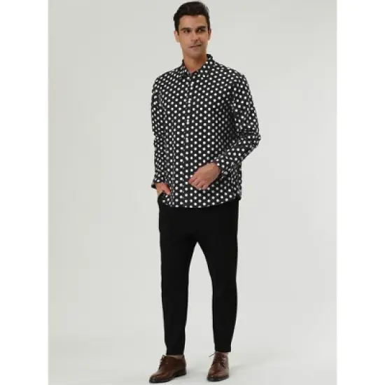 Lars Amadeus Men's Shirts Polka Dots Long Sleeve Slim Fit Printed Dress Button Down Shirt image {3}