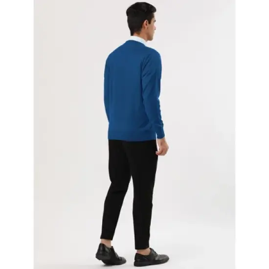 Lars Amadeus Men's Casual Round Neck Long Sleeves Solid Color Knitted Pullover Sweater image {3}