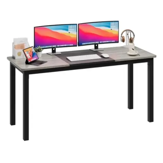 63 Inch Computer Desk, Large Office Desk with Black Metal Frame, Modern Simple Style Gaming Desk, Sturdy Write Desk for Home, Work, Study image {10}