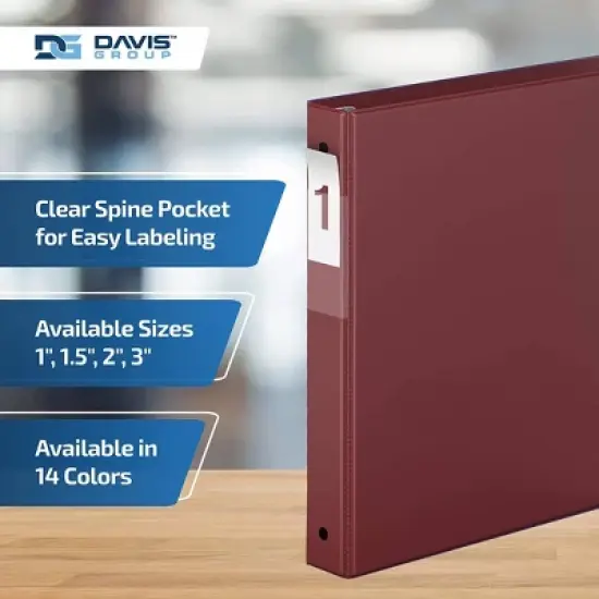 Davis Group 6pk 1" Premium Economy Round Ring Binders Burgundy: Hard Cover, 200 Sheet Capacity, 2 Pockets, Polypropylene image {4}