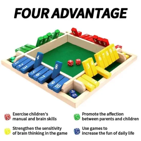 Dice Game,2-4 Player Family Wooden Board Table Math Games for Adults and Kids, 8 Dices Classics Tabletop Version Games for Classroom,Home,Party or Pub image {6}