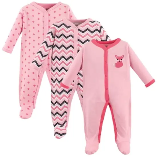 Luvable Friends Baby Girl Cotton Snap Sleep and Play 3pk, Foxy image {1}
