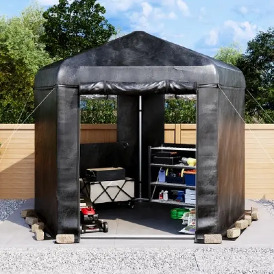 AMERLIFE Black Pentagonal Storage Shed, 6.3 FT Side with PVC Windows, Mesh & PE Storage Pockets, Top Hooks image {1}