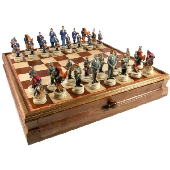 WorldWise Imports Chess Set - Civil War Resin Chessmen on Walnut/Maple Chest image {6}