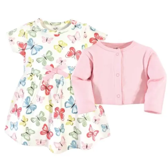 Touched by Nature Baby and Toddler Girl Organic Cotton Dress and Cardigan 2pc Set, Butterflies image {2}