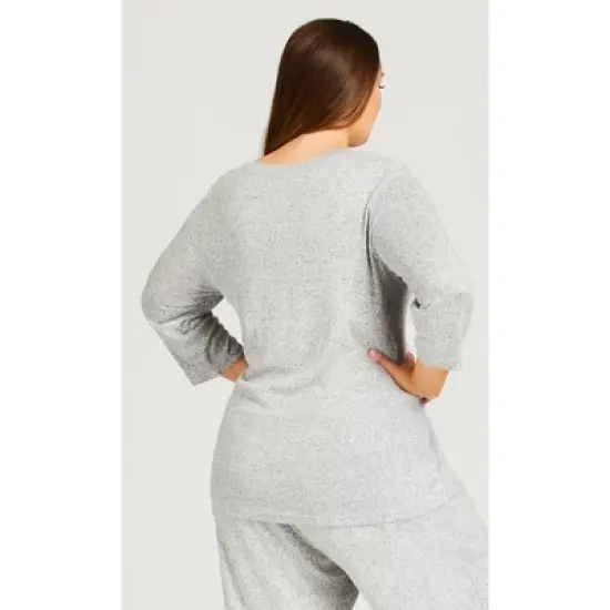 Women's Plus Size V Plain Hacci Top - gray | AVENUE image {1}