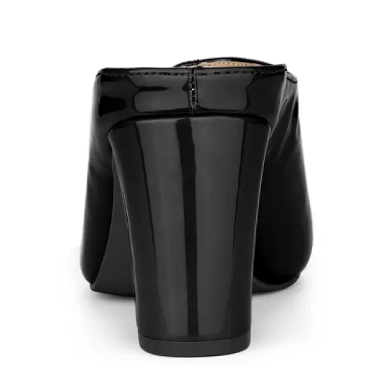 Allegra K Women's Pointed Toe Pearl Bow Chunky Heel Slides Mules image {3}