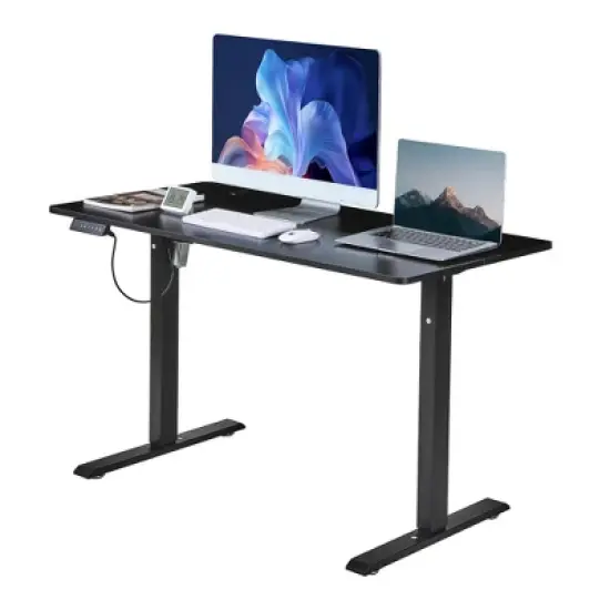 VECELO Electric Standing Office Desk Adjustable Height, Computer Desk with Headphone Hook, Memory Preset Gaming Desk, Dual-Motor,  Black image {6}