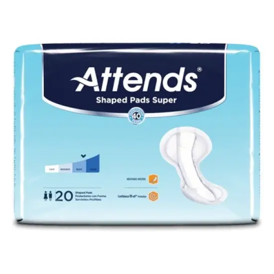 Attends Shaped Pads Super Unisex Incontinent Pad Contoured 13 X 27.2 Inch SPSA, 80 Ct image {1}