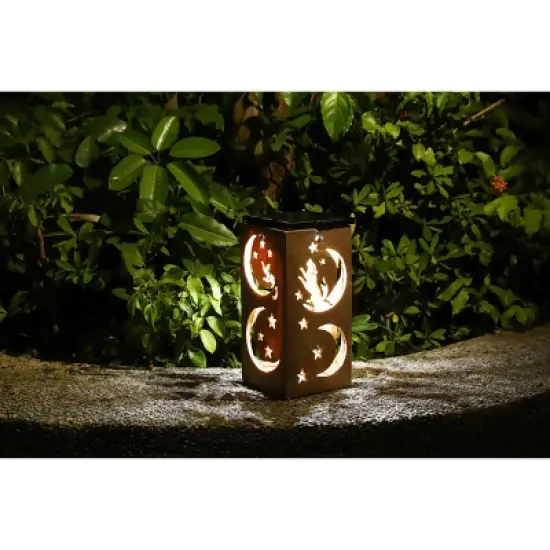 Techko Maid LED Solar 10.8" Portable Moon & Star Cut Out Decorative Outdoor Lantern Clear image {7}