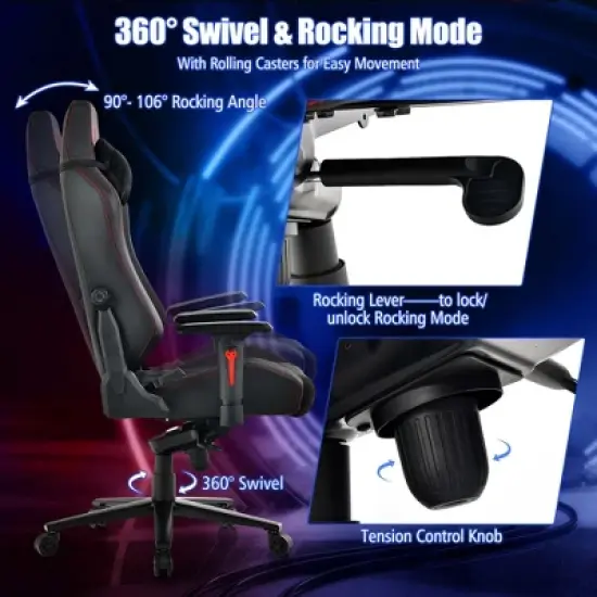 Costway Gaming Chair with Meta Base Class-4 Gas Lift 4D Armrest & Adjustable Lumbar Support image {5}