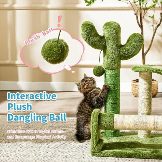 Cactus Scratcher Tree for Indoor Small Cats with Natural Sisal Ropes image {1}