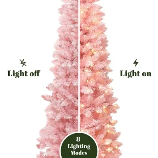 LuxenHome 6Ft Pink Pencil Artificial Tree with Warm White Lights and 8 Light Functions image {4}