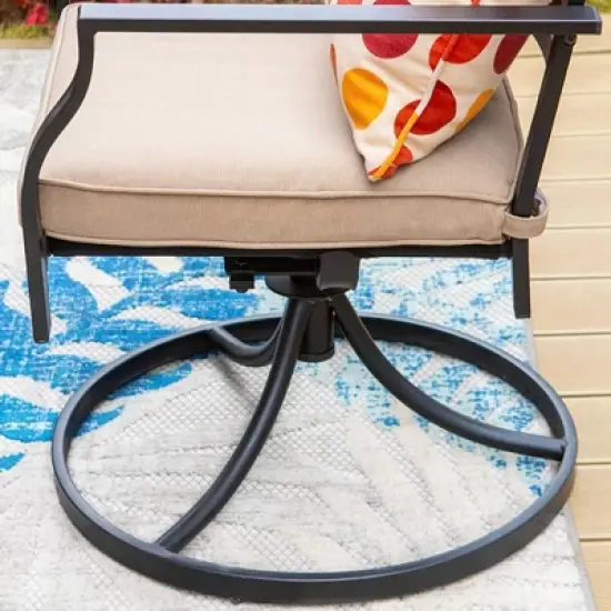 5pc Outdoor Dining Set with Stackable Swivel Chairs with Cushions & Round Metal Table with Umbrella Hole - Black - Captiva Hole image {7}