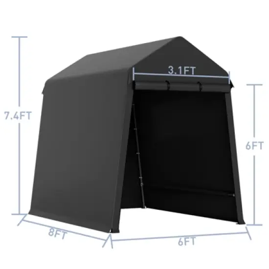 6x8 Ft Outdoor Portable Storage Shelter Shed,Carport Storage Shed with Roll-Up Zipper Doo for Motorcycle Waterproof and Uv Resistant Anti-Snow,Black image {5}