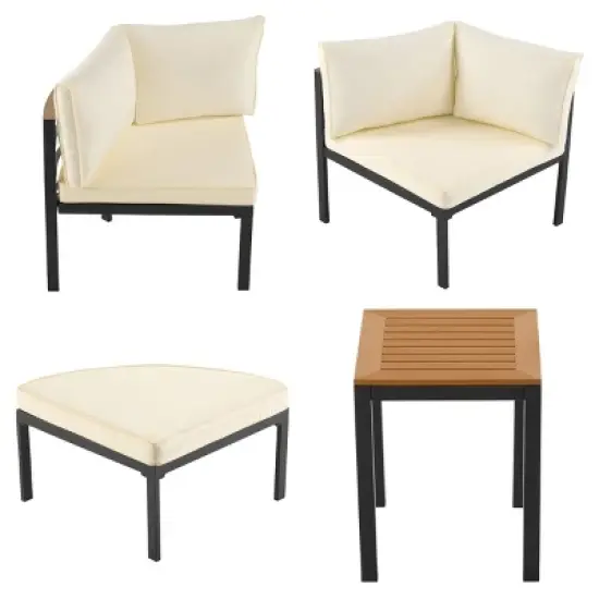 Outdoor Patio Sectional Sofa Set, Metal Outdoor Conversation Sofa Set with Coffee Table, Sofa with Iron Frame and Foam Cushions-Coolbibila image {5}