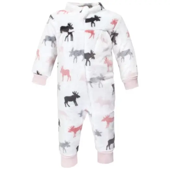 Hudson Baby Infant Girl Plush Jumpsuits, Pink Moose image {2}