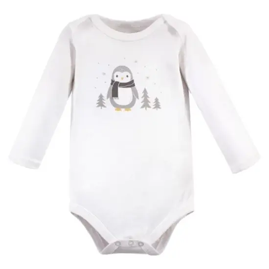 Hudson Baby Unisex Baby Cotton Long-Sleeve Bodysuits, Gray Penguin image {2}