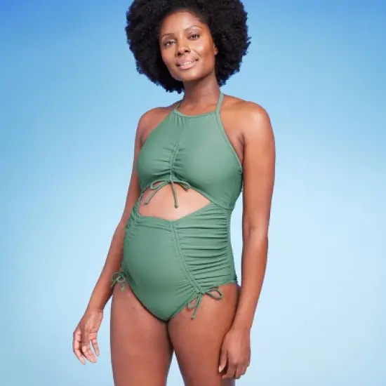 High Neck Adjustable One Piece Maternity Swimsuit - Isabel Maternity by Ingrid & Isabel&trade; Moss Green image {4}