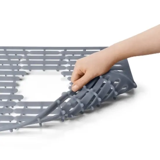 OXO 16.3" x 12.8" Silicone Sink Mat Gray: Kitchen Sink Protector & Dish Drying Rack image {4}