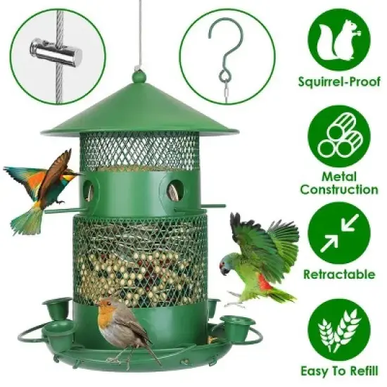 Wild Bird Feeder, Squirrel-Proof Chew-Proof Metal Bird Seed Feeder Outdoor Hanging Bird Feeder With 360&iexcl;&atilde; Circular Perches Water Cups For Yard Garden image {2}