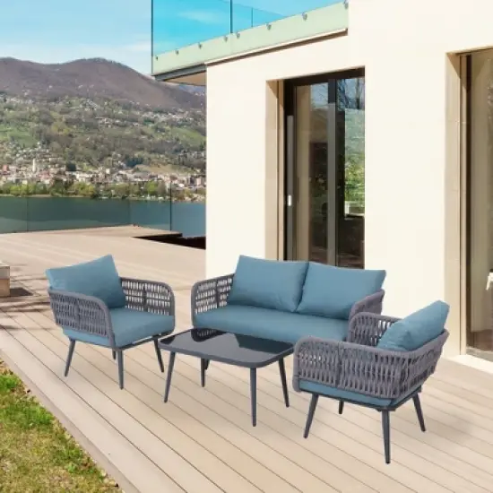 Northlight 4-Piece Caicos Outdoor Patio Conversation Set with Cushions image {1}