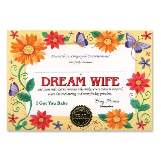 Beistle Dream Wife Certificate, 5" x 7", (6/Pkg) Multicolored image {1}