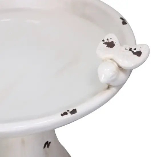 24" Antique Ceramic Birdbath With Birds - Brown - Alpine Corporation: Weather-Resistant, Freestanding Design image {5}