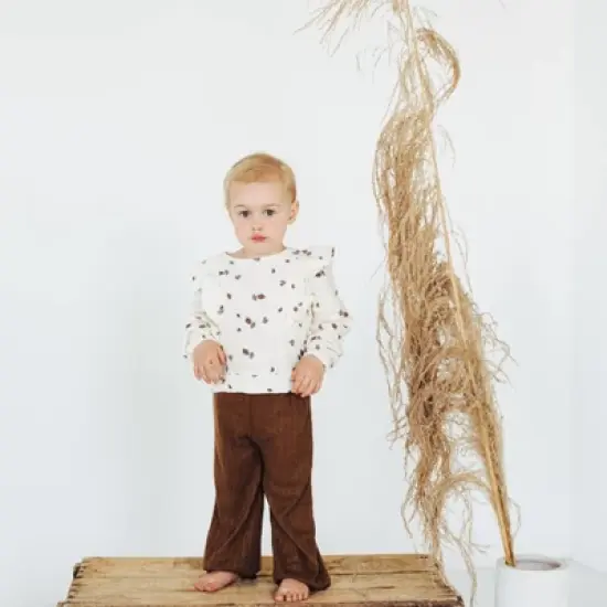 Grayson Collective Toddler Girls' Long Sleeve Ruffle Top & Wide Leg Pants Set - Dark Brown/White image {4}