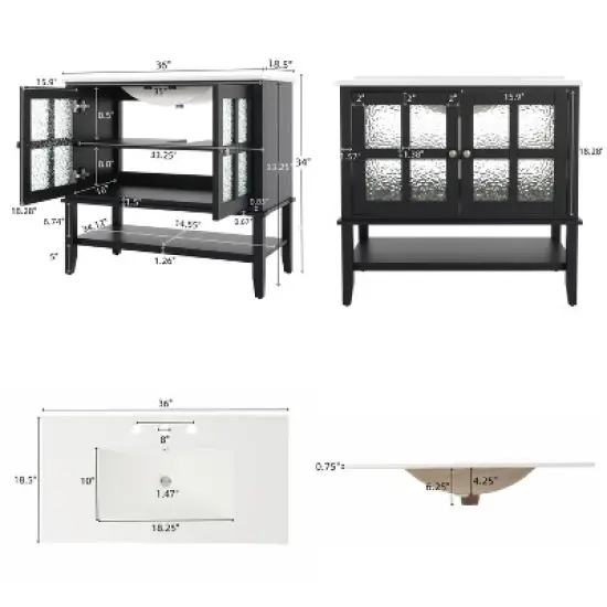 Christopher Knight Home Birgit 36" Modern Bathroom Vanity with Ceramic Sink and Adjustable Shelf image {2}