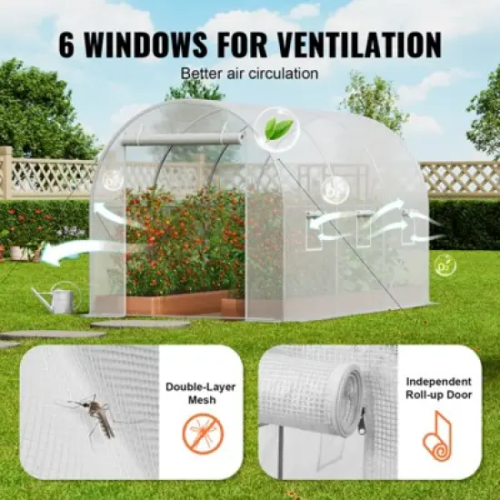 VEVOR Walk-in Tunnel Greenhouse, 9.6x6.4x6.2 ft Hoop House Greenhouse Tunnel, Plant Hot House with Galvanized Steel Frame, White PE Cover image {6}