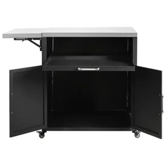 YOOCOZZ Outdoor Rolling Iron Cabinet with Folding and Extendable Work Surfaces, Ample Storage Space - Black image {10}