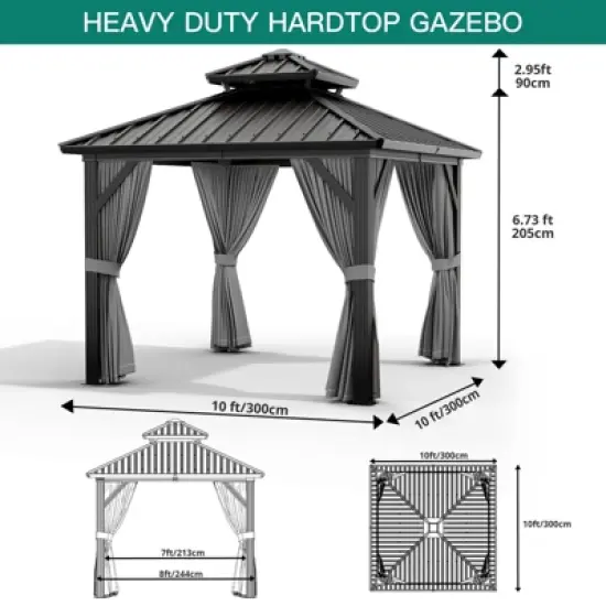 Outdoor Gazebos Canopy 10 x 10 FT Permanent with High Strength Aluminum Frame image {1}
