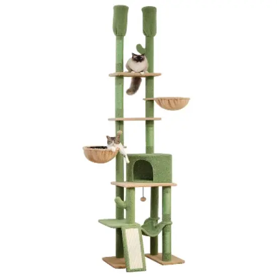 DOMETOUR Adjustable Height(85-112 Inch) Cactus Cat Tree Cat Tower, 7 Tiers Climbing Activity Center with Cozy Hammocks Cat Condo image {7}