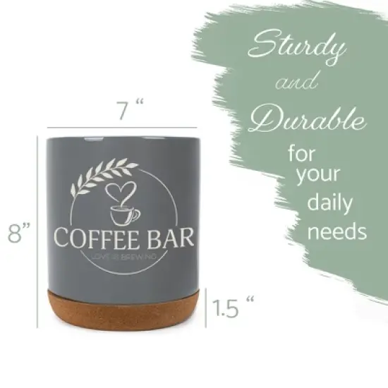 Elanze Designs Coffee Bar Love Is Brewing Barista Latte Ceramic Cork Bottom Gray Large Capacity Utensil Holder Crock for Countertop Storage, Stylish & image {1}