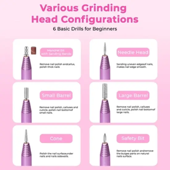 Portable Electric Nail Drill, Professional Nail File Kit for Acrylic, Gel Nails, Manicure Pedicure with Nail Drill Bits Sanding Bands Rose gold image {6}