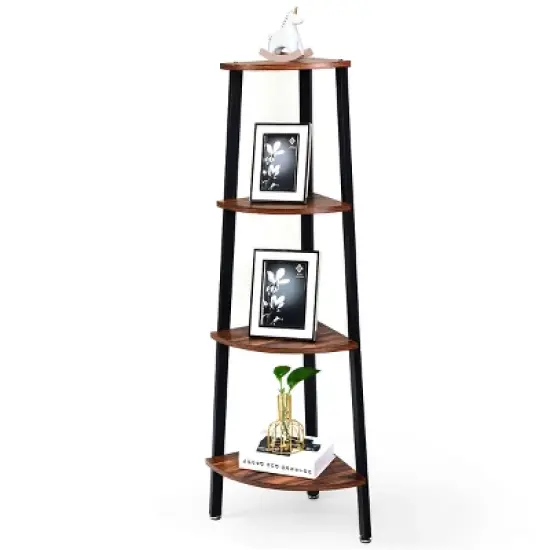 Tangkula 4-layers Corner Shelf Metal Storage Rack Bookcase Display Stand Wood image {3}