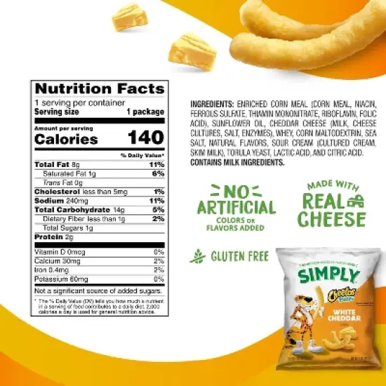 Cheetos Snack Pack Simply White Cheddar Puffs Multipack- 8ct/7oz image {1}