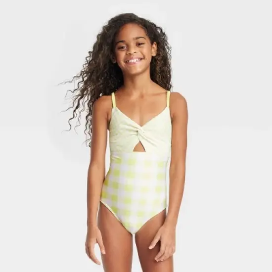 Girls' Gingham Check One Piece Swimsuit - Cat & Jack&trade; Green image {3}